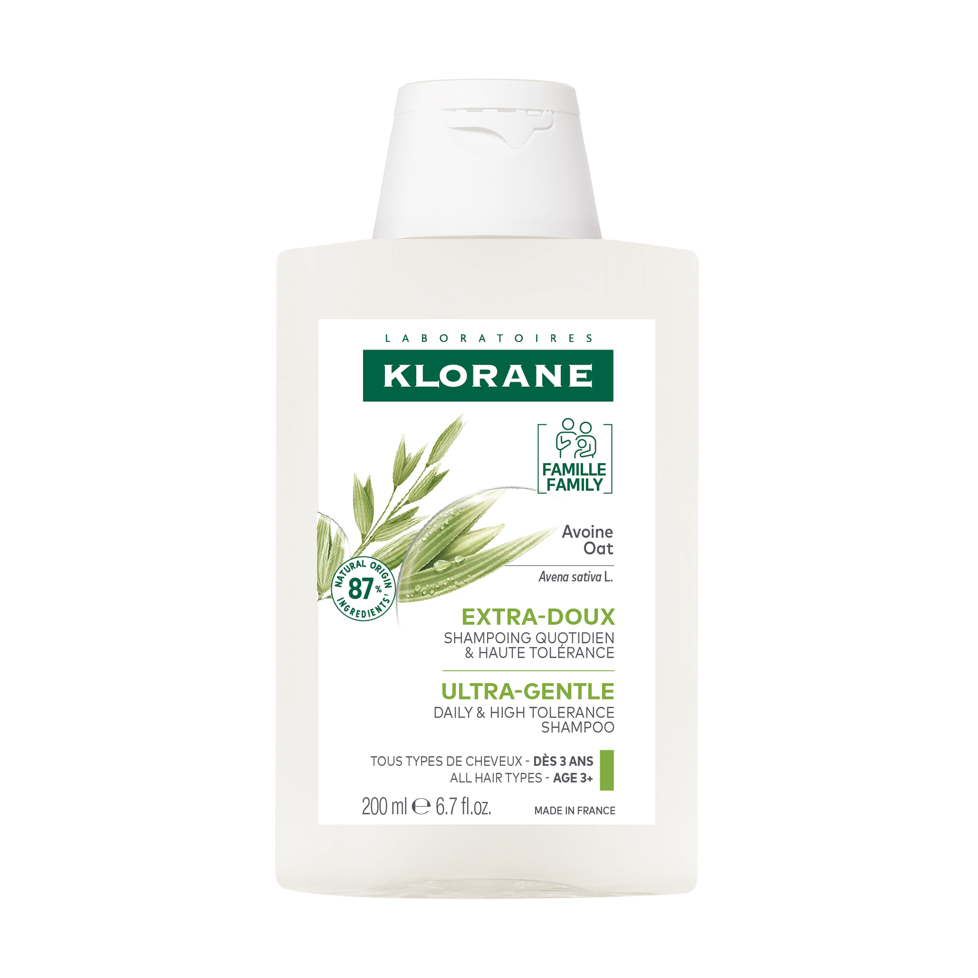 Шампунь для частого застосування Klorane Gentle Shampoo with Oat Milk із вівсяним молочком, 200 мл